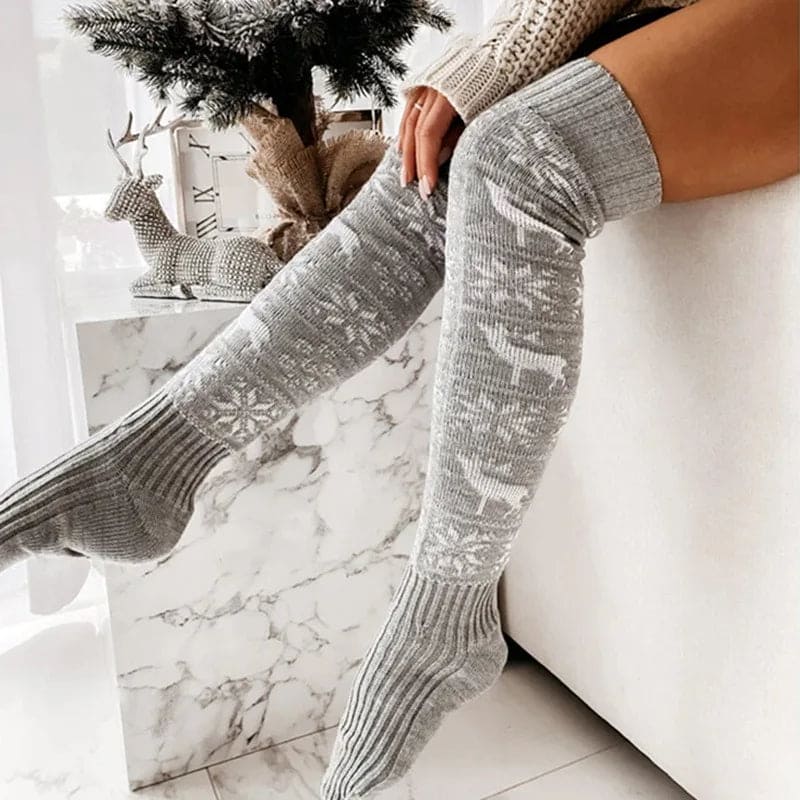 Festive Charm Elk & Snowflake Knitted Stockings