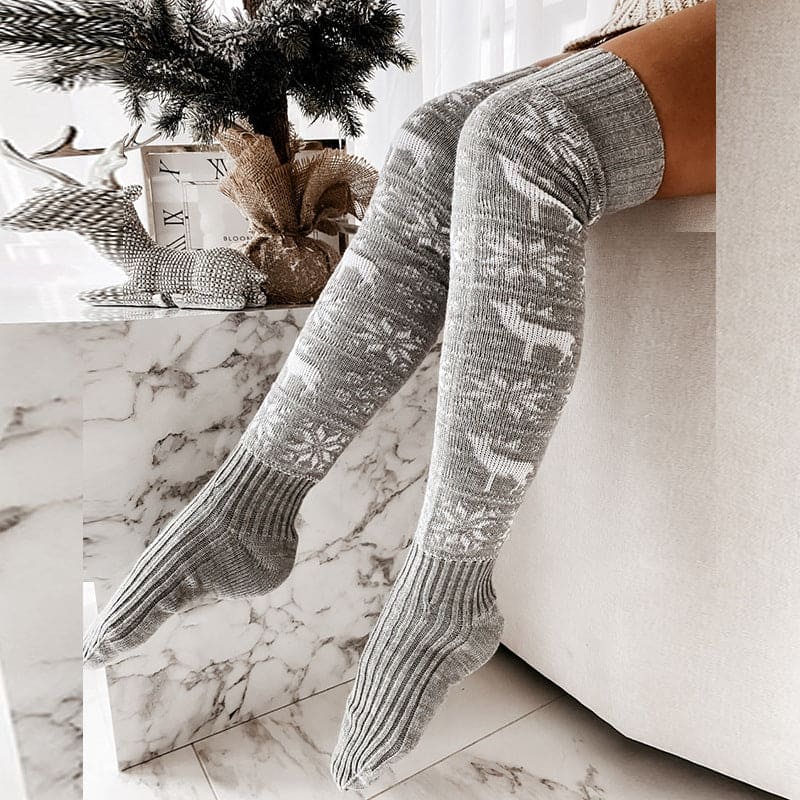 Festive Charm Elk & Snowflake Knitted Stockings