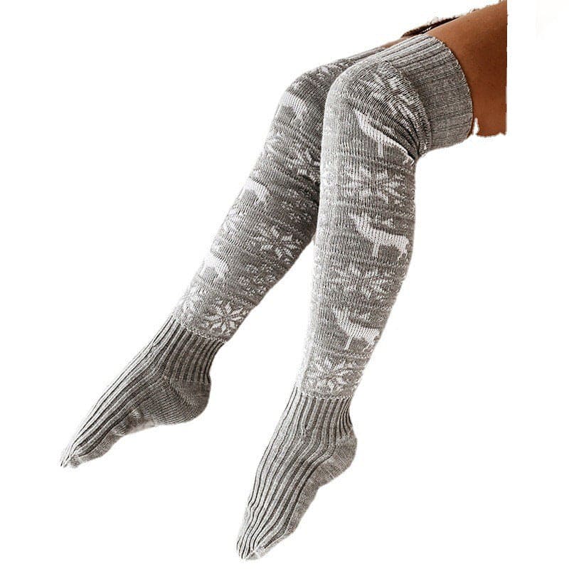 Festive Charm Elk & Snowflake Knitted Stockings