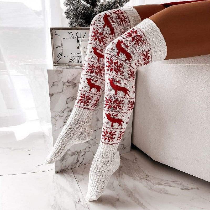 Festive Charm Elk & Snowflake Knitted Stockings