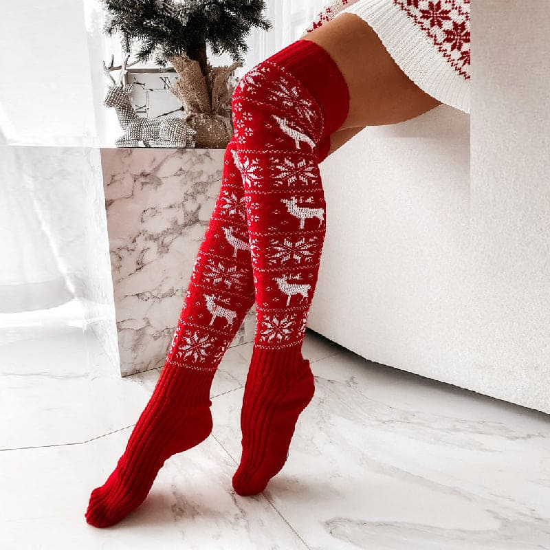 Festive Charm Elk & Snowflake Knitted Stockings