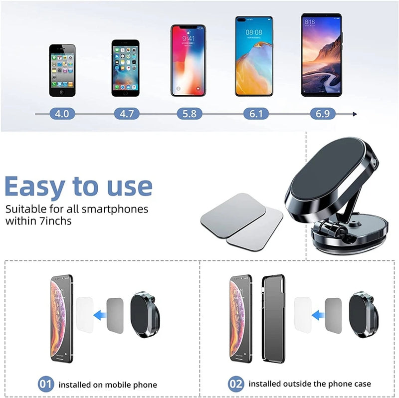 Universal Magnetic Car Phone Mount - Foldable, Rotatable, and Secure