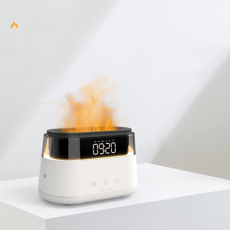 Smart AromaMist: Bedroom Flame Humidifier with Clock