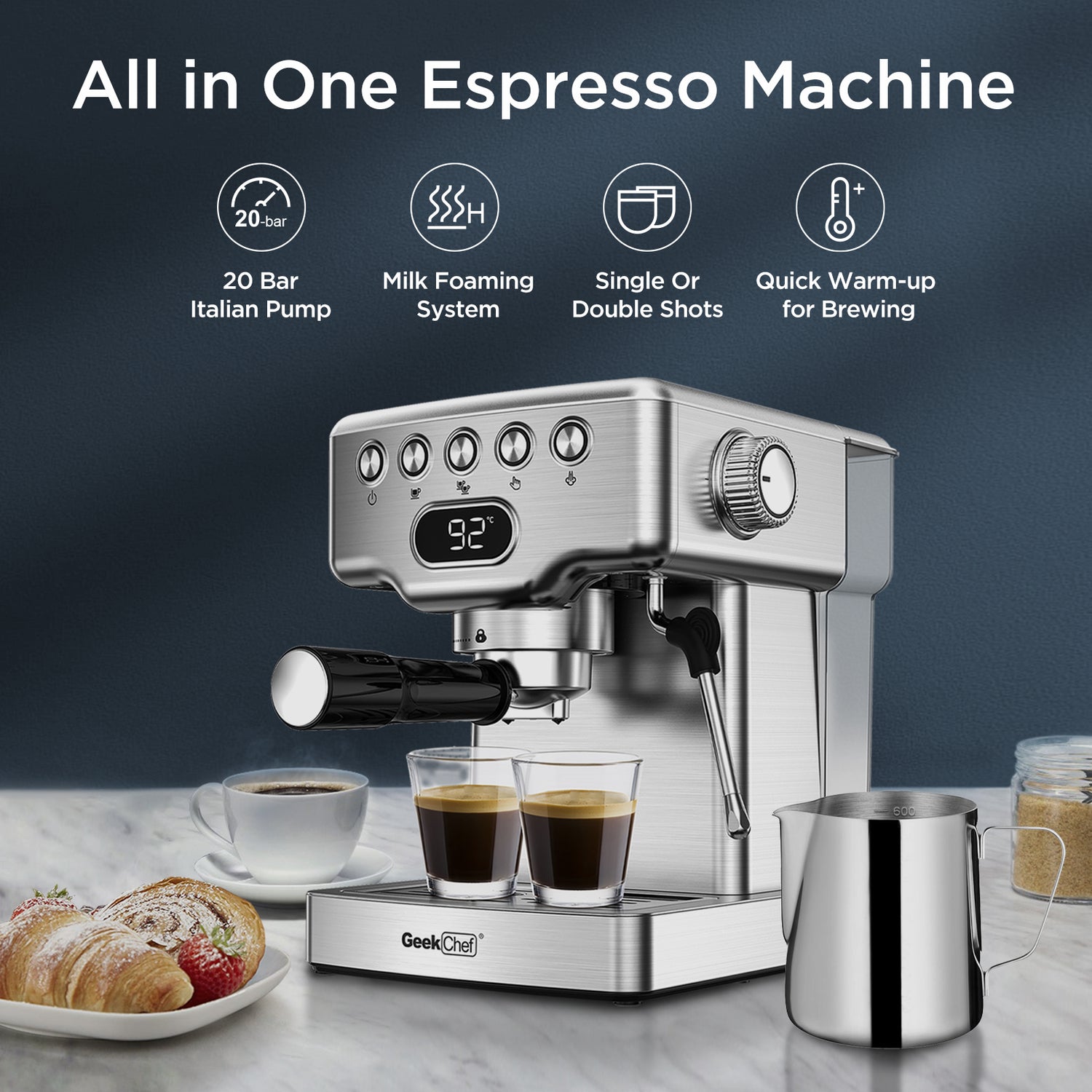CaféCraft Pro: 20-Bar Stainless Steel Espresso & Latte Maker