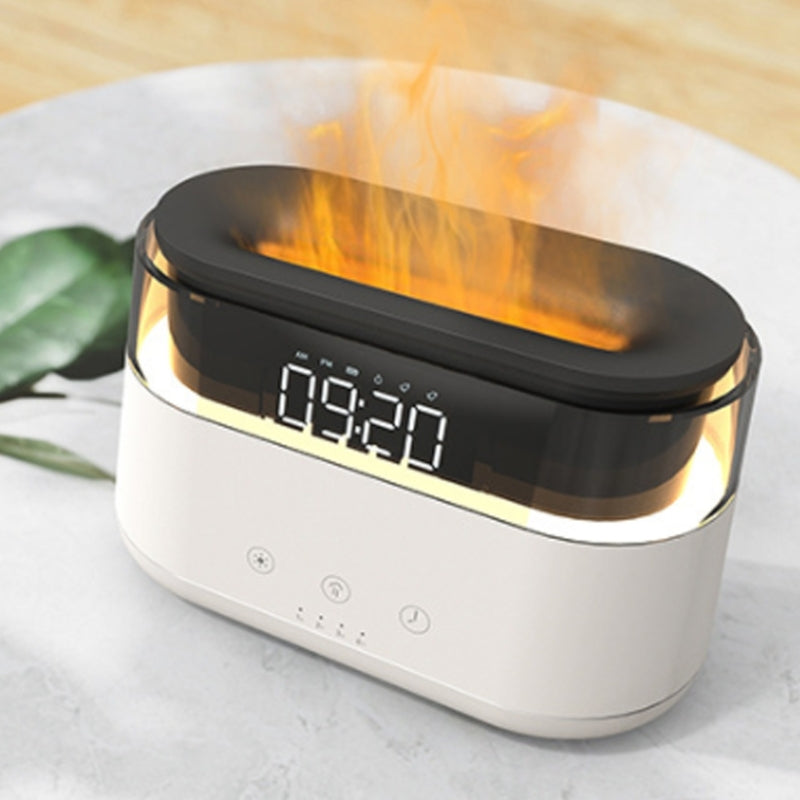 Smart AromaMist: Bedroom Flame Humidifier with Clock