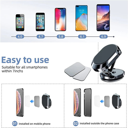 Universal Magnetic Car Phone Mount - Foldable, Rotatable, and Secure