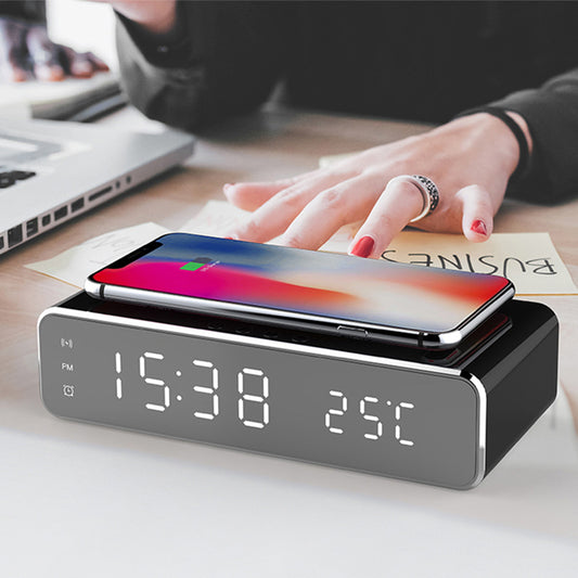 Desktop Alarm Clock with Wireless Charging and HD Mirror Display