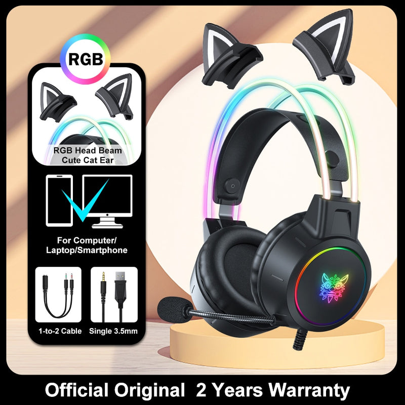 ONIKUMA K9 Cat Ear Gaming Headset with RGB and 7.1 Surround Sound