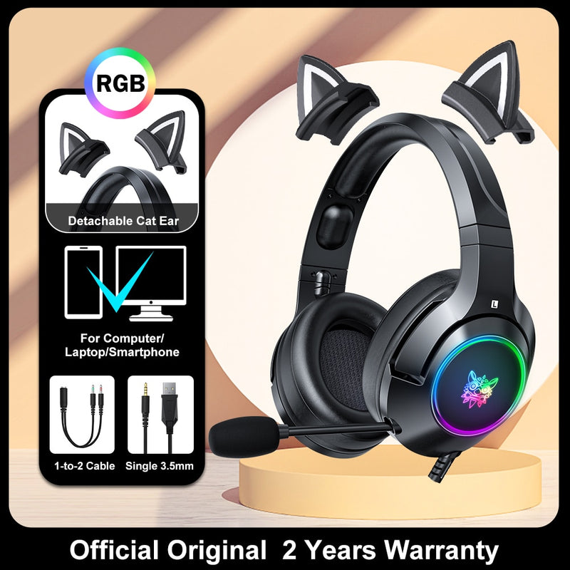 ONIKUMA K9 Cat Ear Gaming Headset with RGB and 7.1 Surround Sound