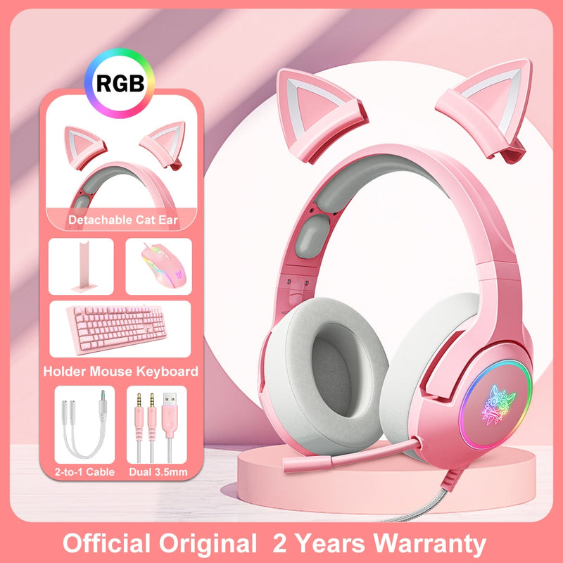 ONIKUMA K9 Cat Ear Gaming Headset with RGB and 7.1 Surround Sound