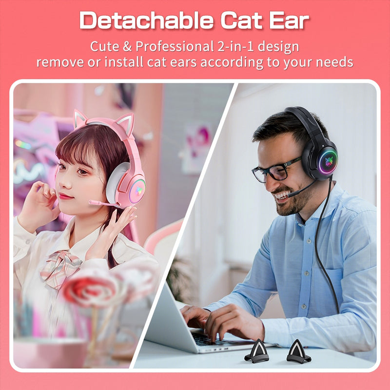 ONIKUMA K9 Cat Ear Gaming Headset with RGB and 7.1 Surround Sound