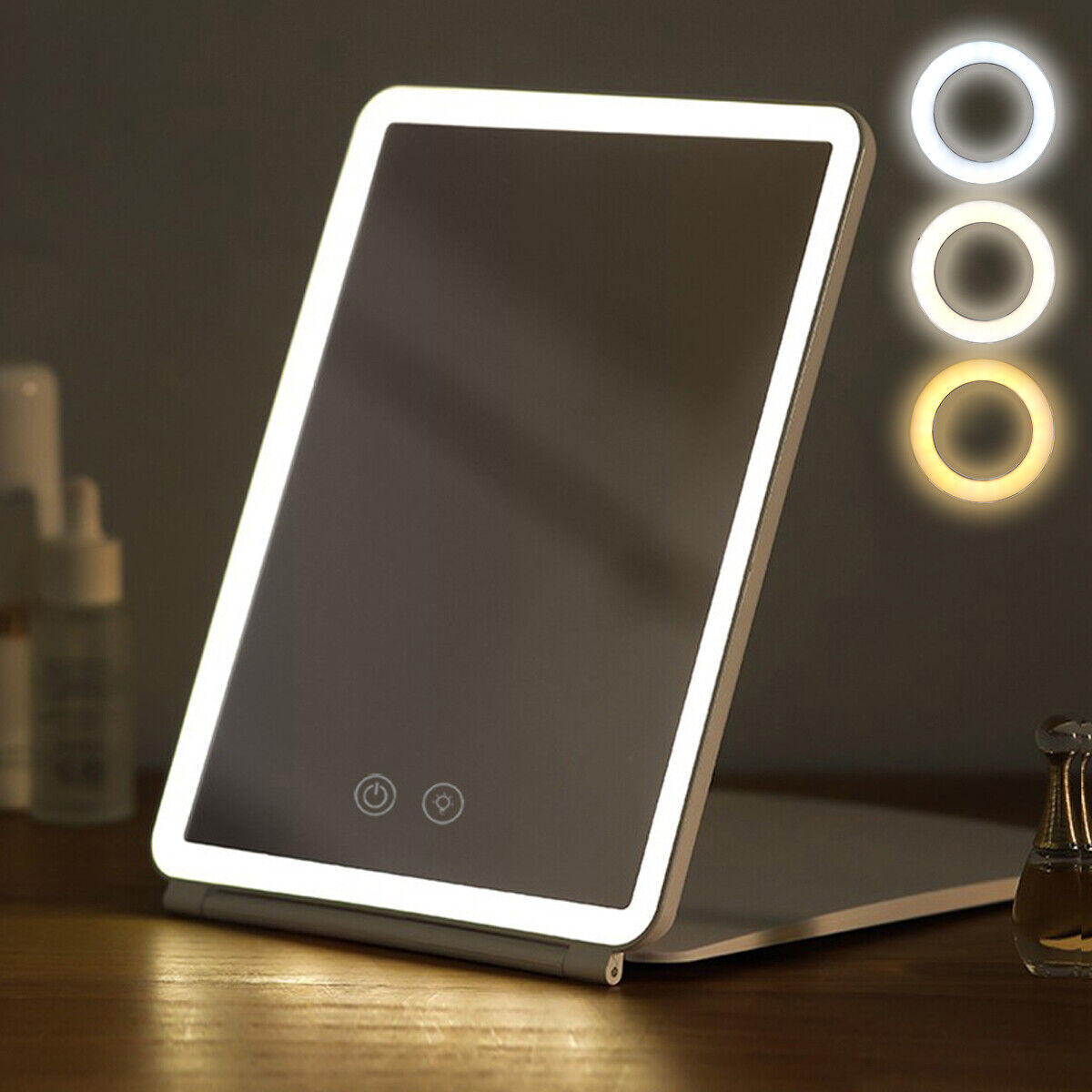 Portable LED Makeup Mirror with Foldable Design and 3 Light Settings