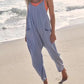 Summer Sleeveless Jumpsuit for Women - Loose Fit, Stretchy, with Pockets and Zipper Closure