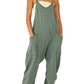 Summer Sleeveless Jumpsuit for Women - Loose Fit, Stretchy, with Pockets and Zipper Closure